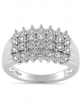 925 STERLING SILVER 4 Row Pave Cubic Zirconia Ring